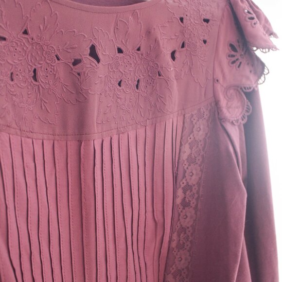 Anthropologie x Tiny Long-Sleeve Crescent Ruffled Lace Top Size Medium EUC - Picture 5 of 11